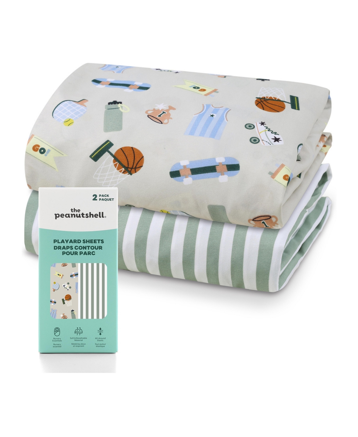 The Peanutshell Good Sport Playard Sheets for Baby Boys, 2-Pack