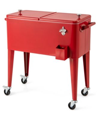 1PC Red Portable Outdoor Patio Cooler Cart, for Camping, Travel and Outdoor Recreation