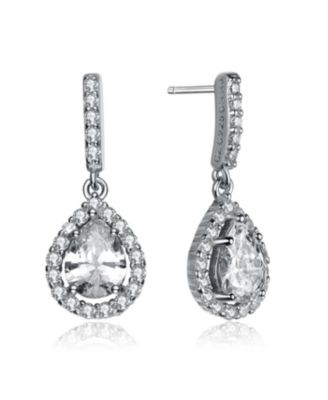 Genevive Sterling Silver Brilliant Cubic Zirconia Teardrop Halo Earrings