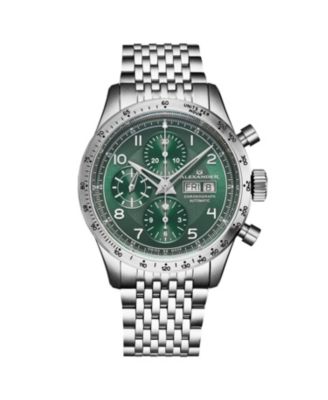 Megalos Men's Swiss Automatic Chronograph 43mm Silver Tone Stainless Steel Case Green Dial Sapphire Crystal 100M Water Resistant