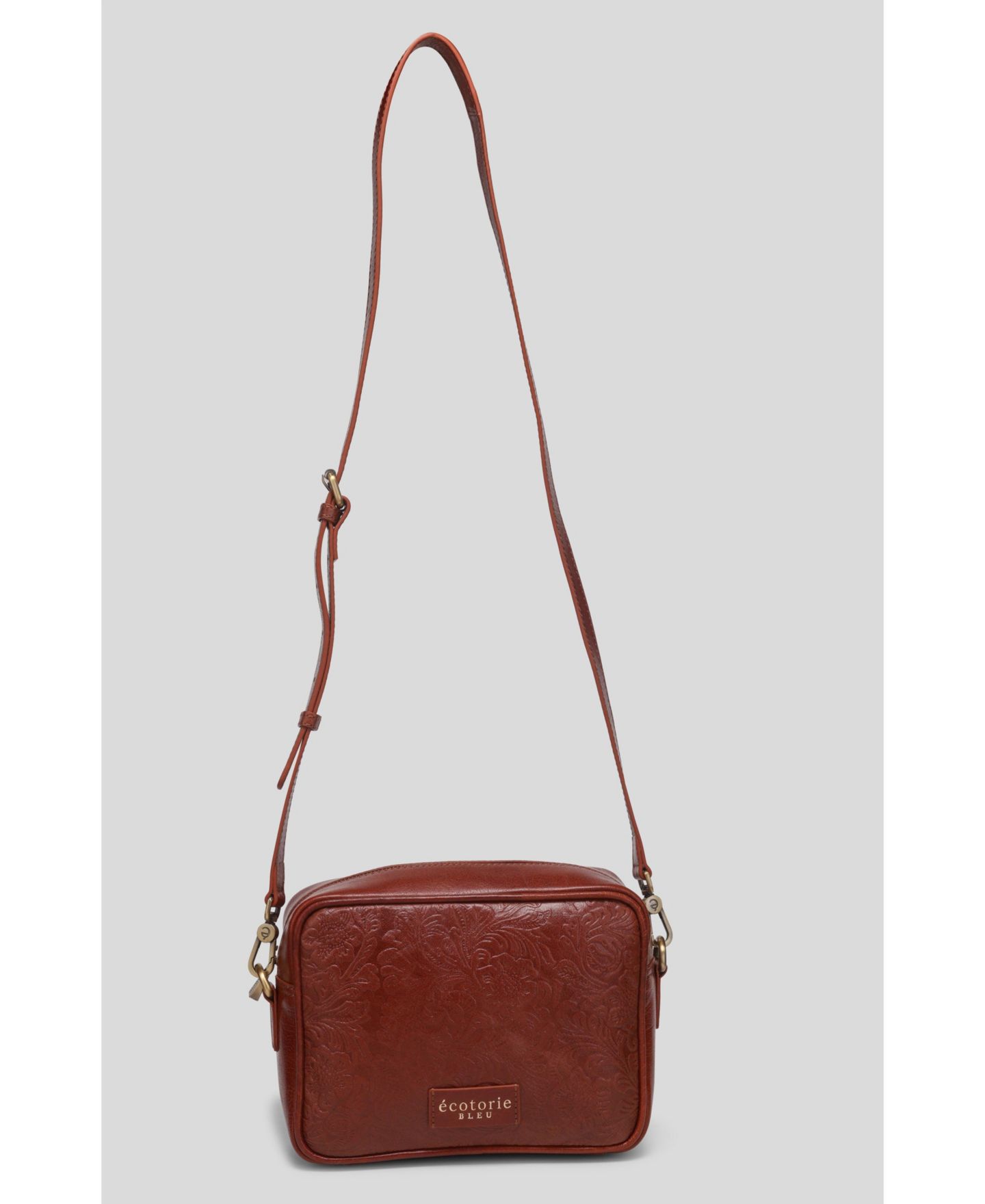 Женская сумка Ecotorie Knoxville Floral-Embossed Adjustable Leather Crossbody, цвет: Коньячный — фото 3