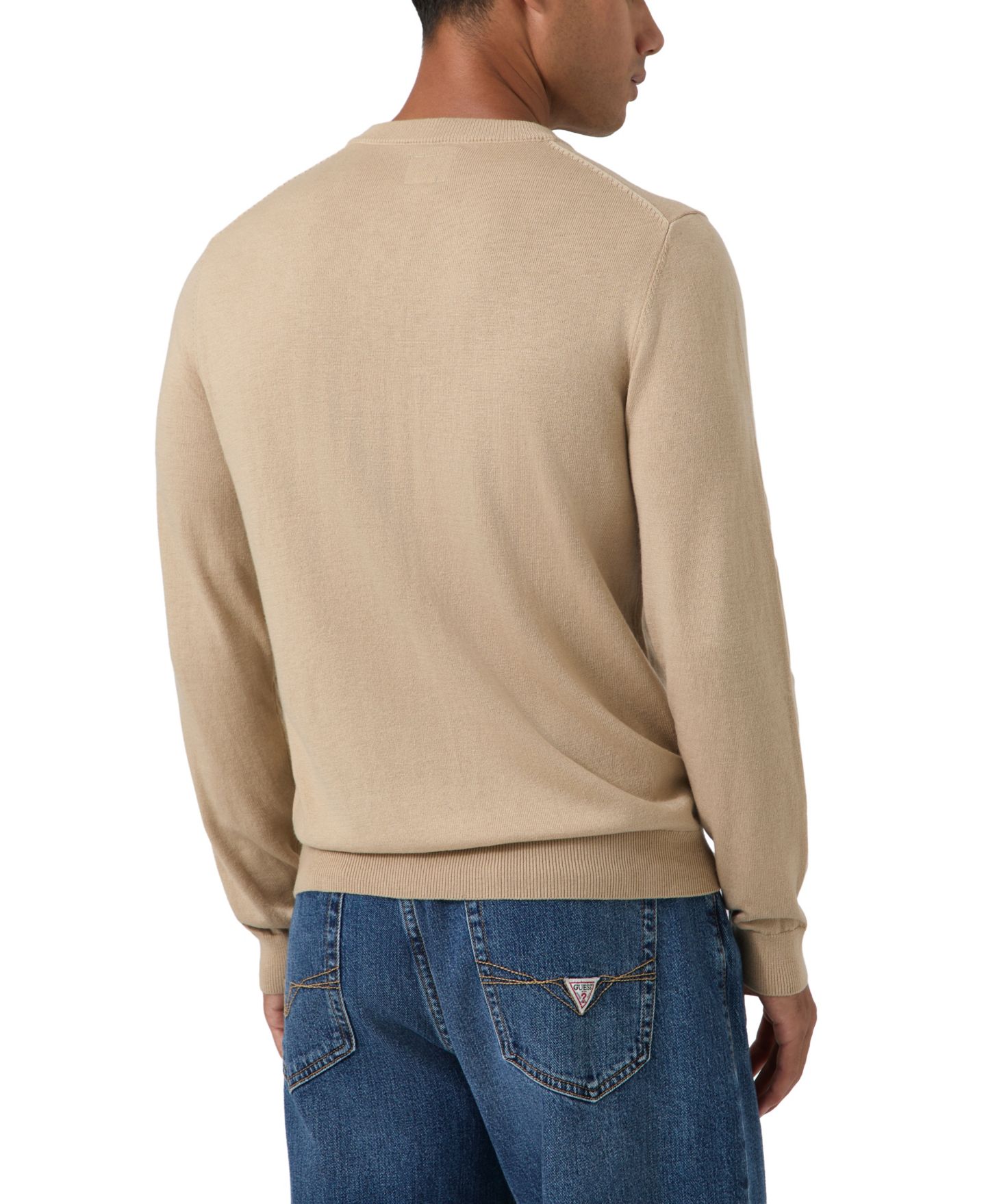Мужской свитер GUESS Myles Crewneck Embossed Logo Long-Sleeve, цвет: Бежевый — фото 4