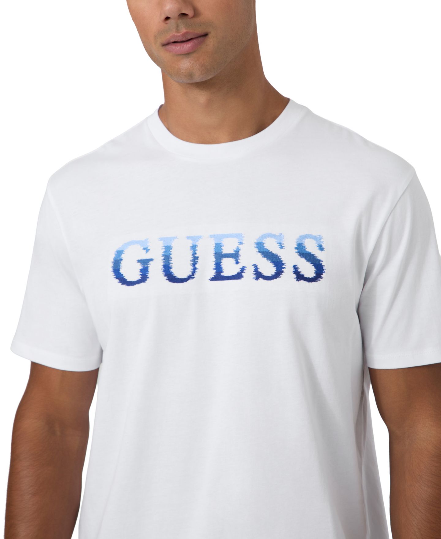 Мужская футболка GUESS Glitch Logo Regular-Fit Crewneck, цвет: Чистый белый разноцветный — фото 3