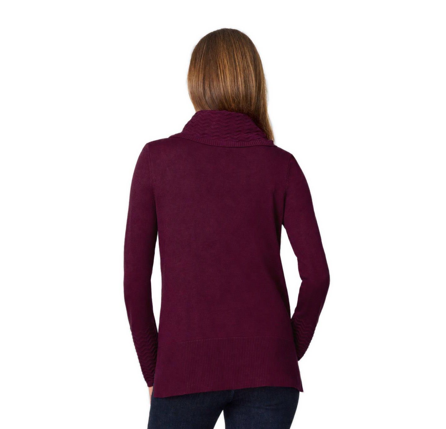 Женский свитер Melissa Paige Petite Chevron-Trimmed Cowl-Neck, цвет: Каберне красный — фото 3