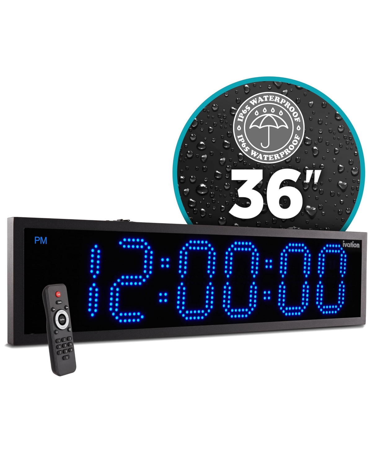 Ivation 36" Waterproof Digital-led Auto-Time-Sync Wall Clock
