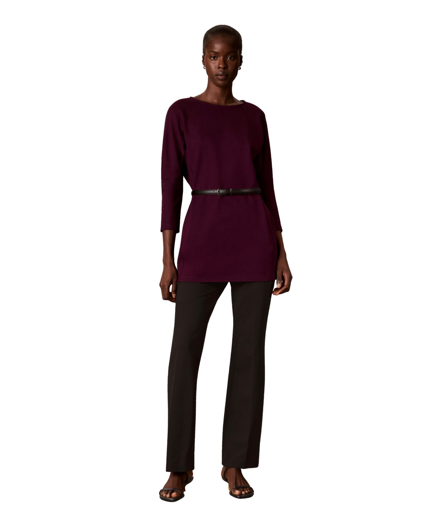 Женский топ Calvin Klein Boat Neck 3/4-Sleeve Compression Tunic, цвет: Глубокий ягодный — фото 2