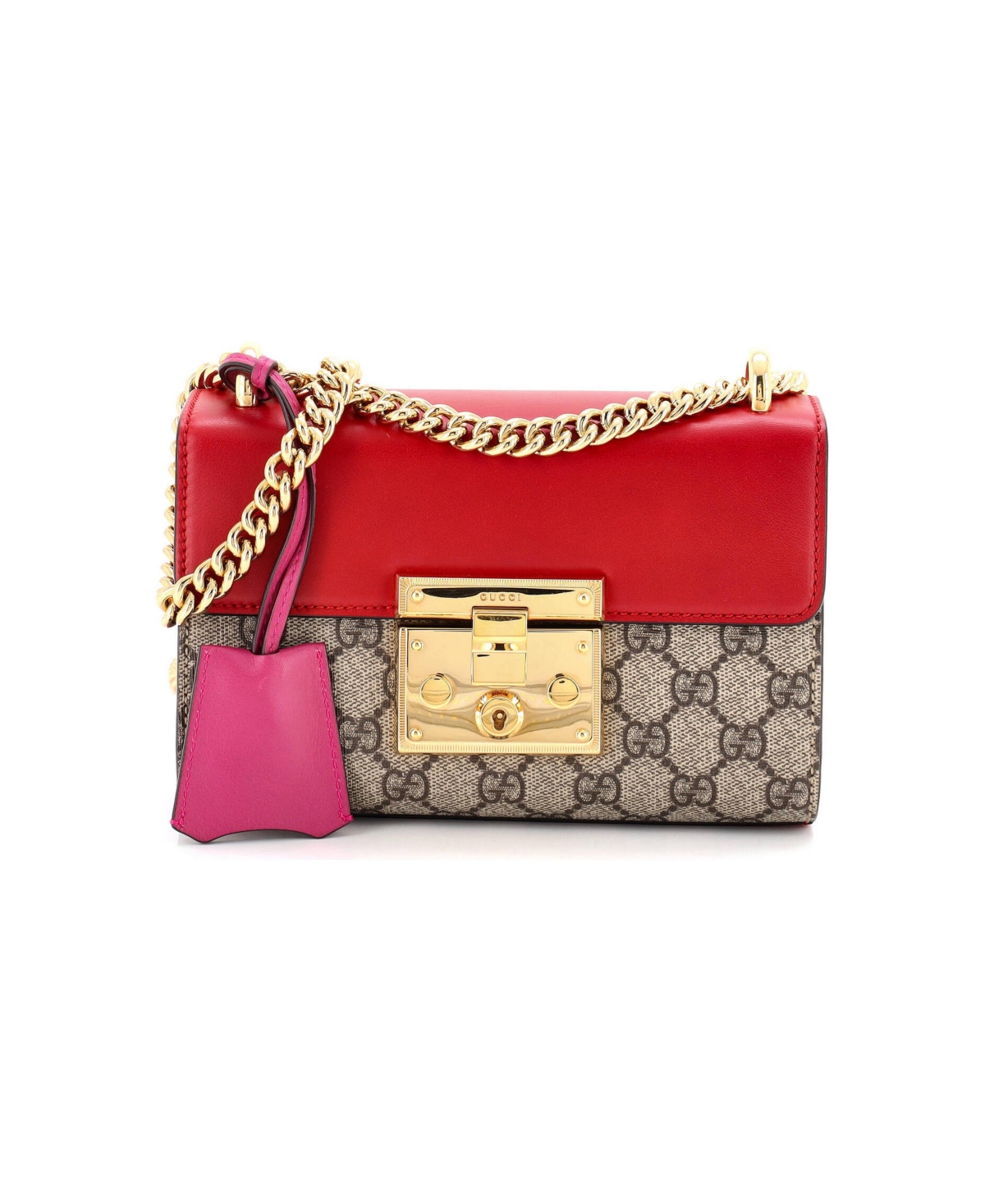 Pre-Owned Gucci Small Padlock Shoulder Bag Gg Coated Canvas and Leather - Red