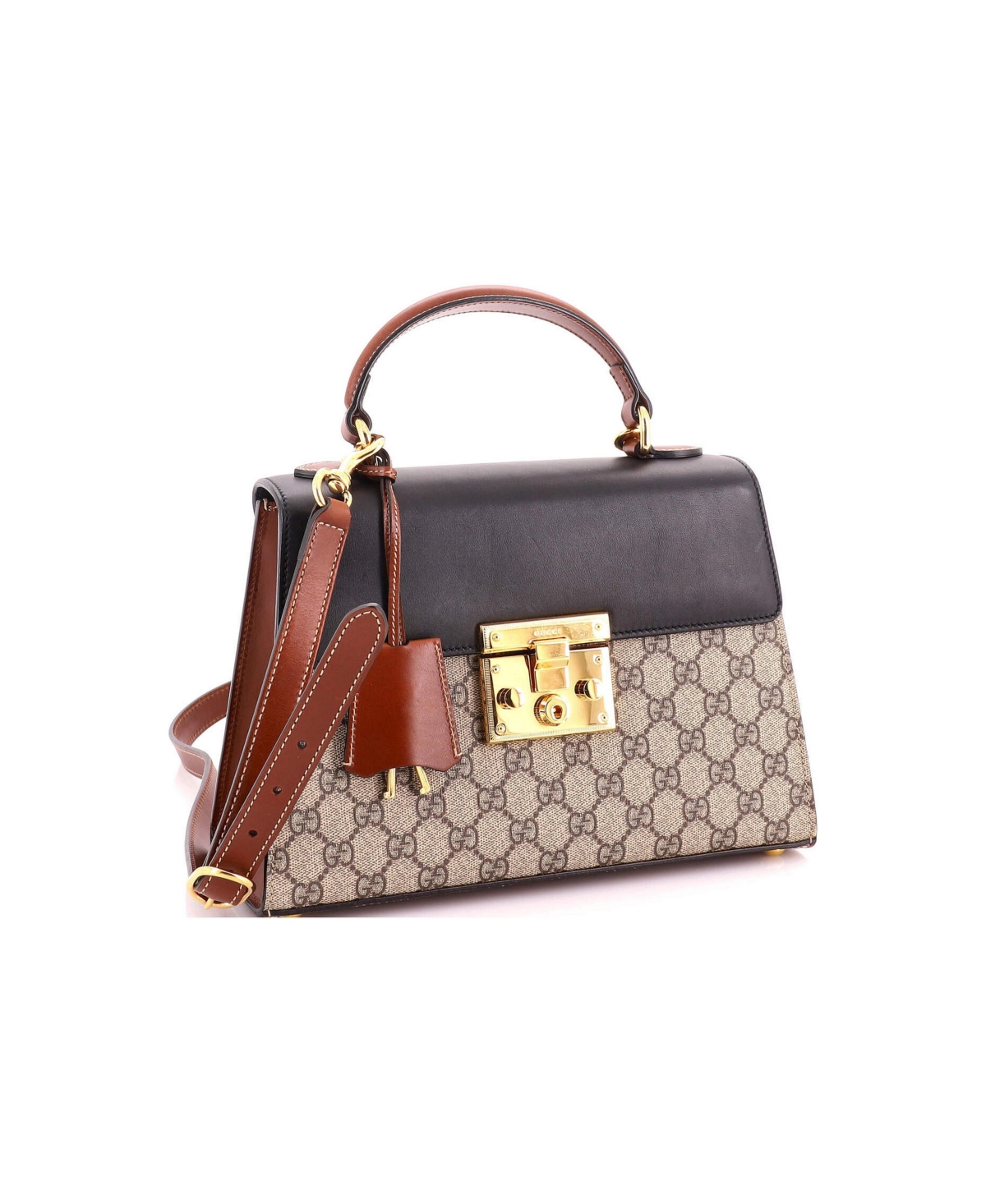 Pre-Owned Gucci Small Padlock Top Handle Bag Gg Coated Canvas and Leather - Brown