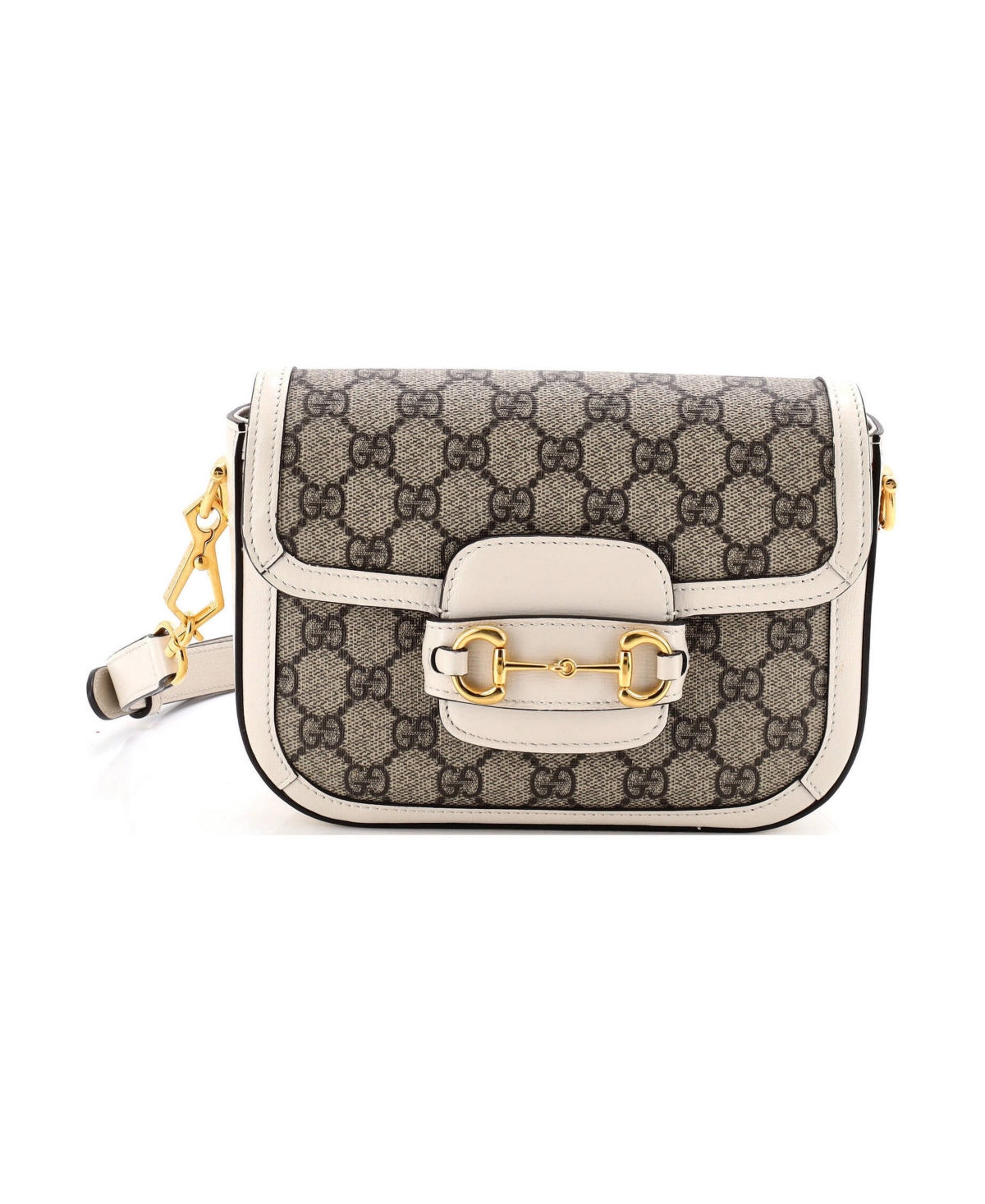 Pre-Owned Gucci Mini Horsebit 1955 Shoulder Bag Gg Coated Canvas with Leather - White