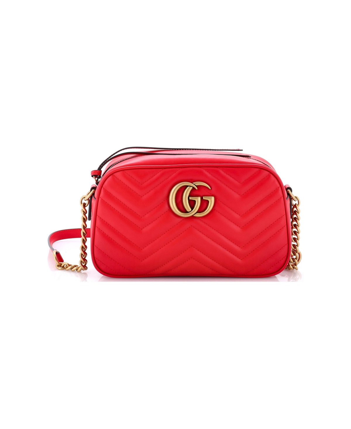 Pre-Owned Gucci Small Gg Marmont Shoulder Bag Matelasse Leather - Red