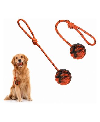 Dog Training Rope Ball Tug Fetch Toy Solid Rubber Chew Exercise