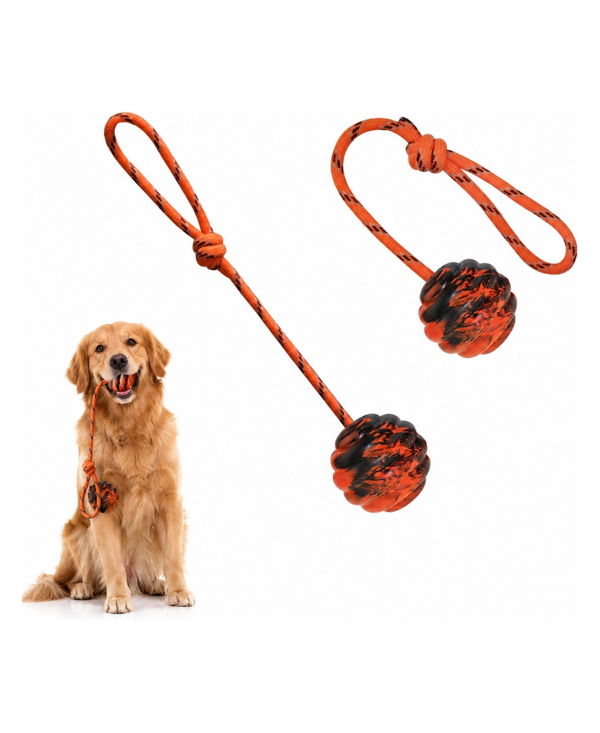 Magicorange Dog Training Rope Ball Tug Fetch Toy Solid Rubber Chew Exercise - 2pcs