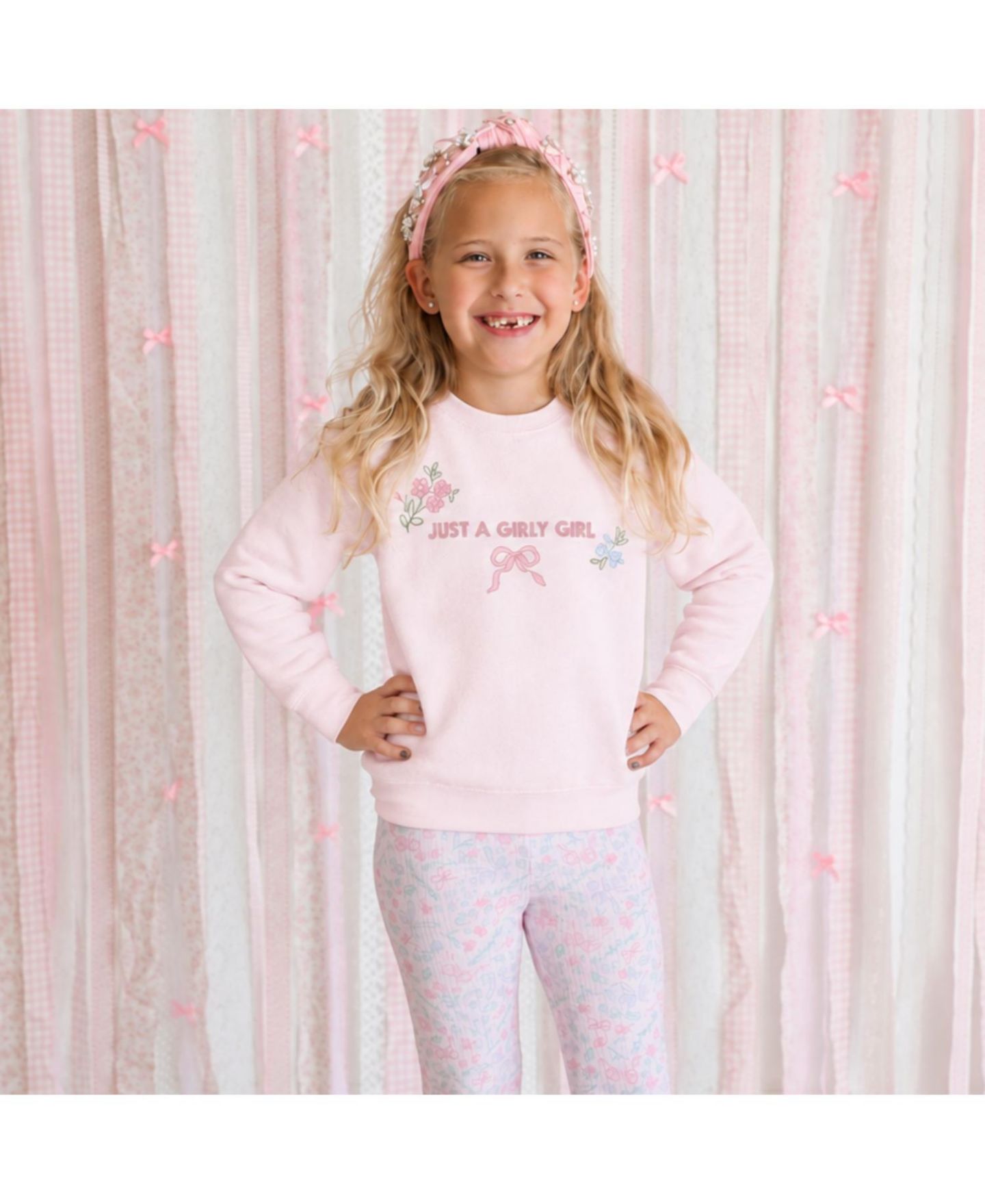 Толстовка Sweet Wink Bow Trellis Floral and Bow Crewneck для девочек, цвет: Розовый — фото 4