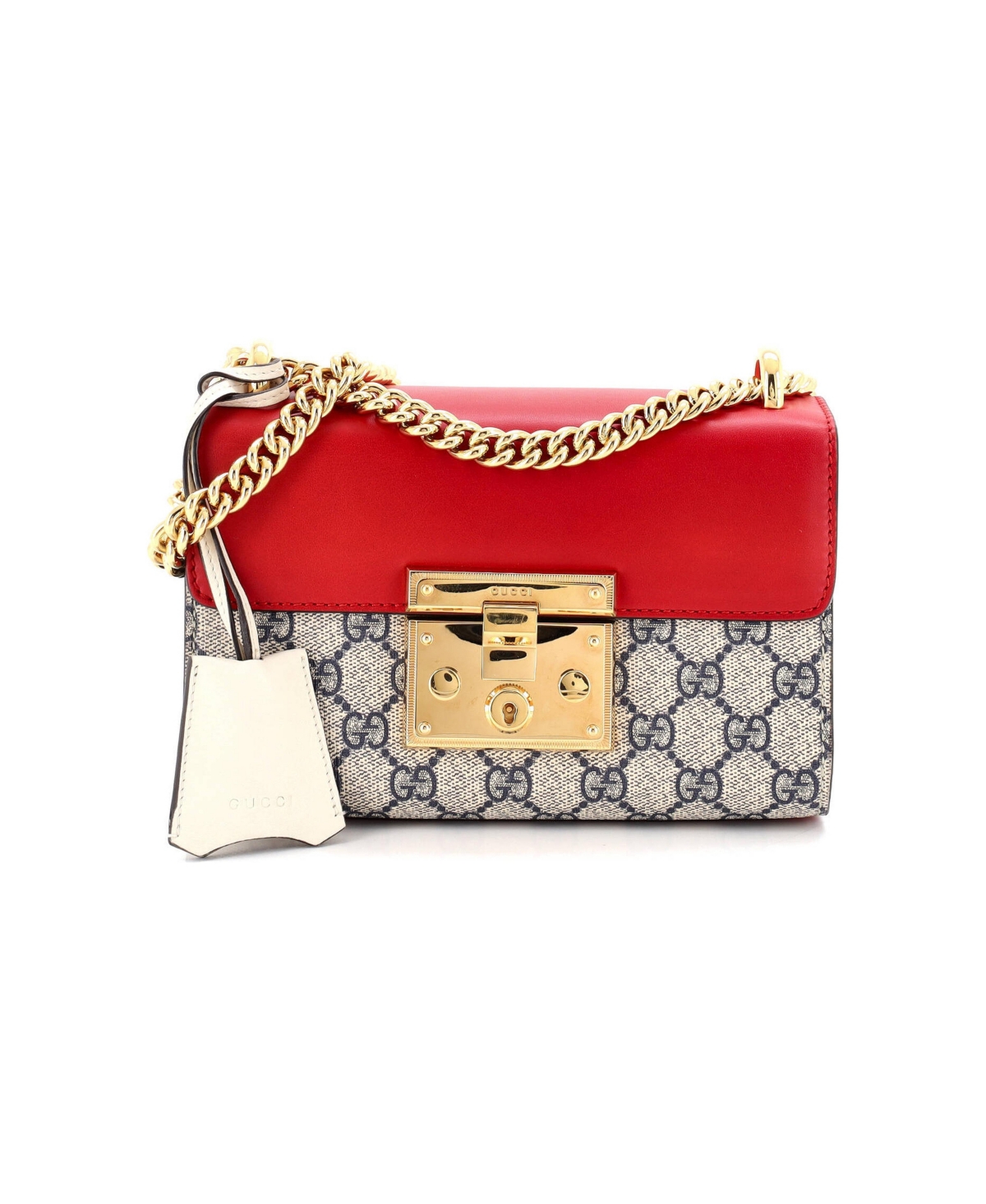 Pre-Owned Gucci Small Padlock Shoulder Bag Gg Coated Canvas and Leather - Red