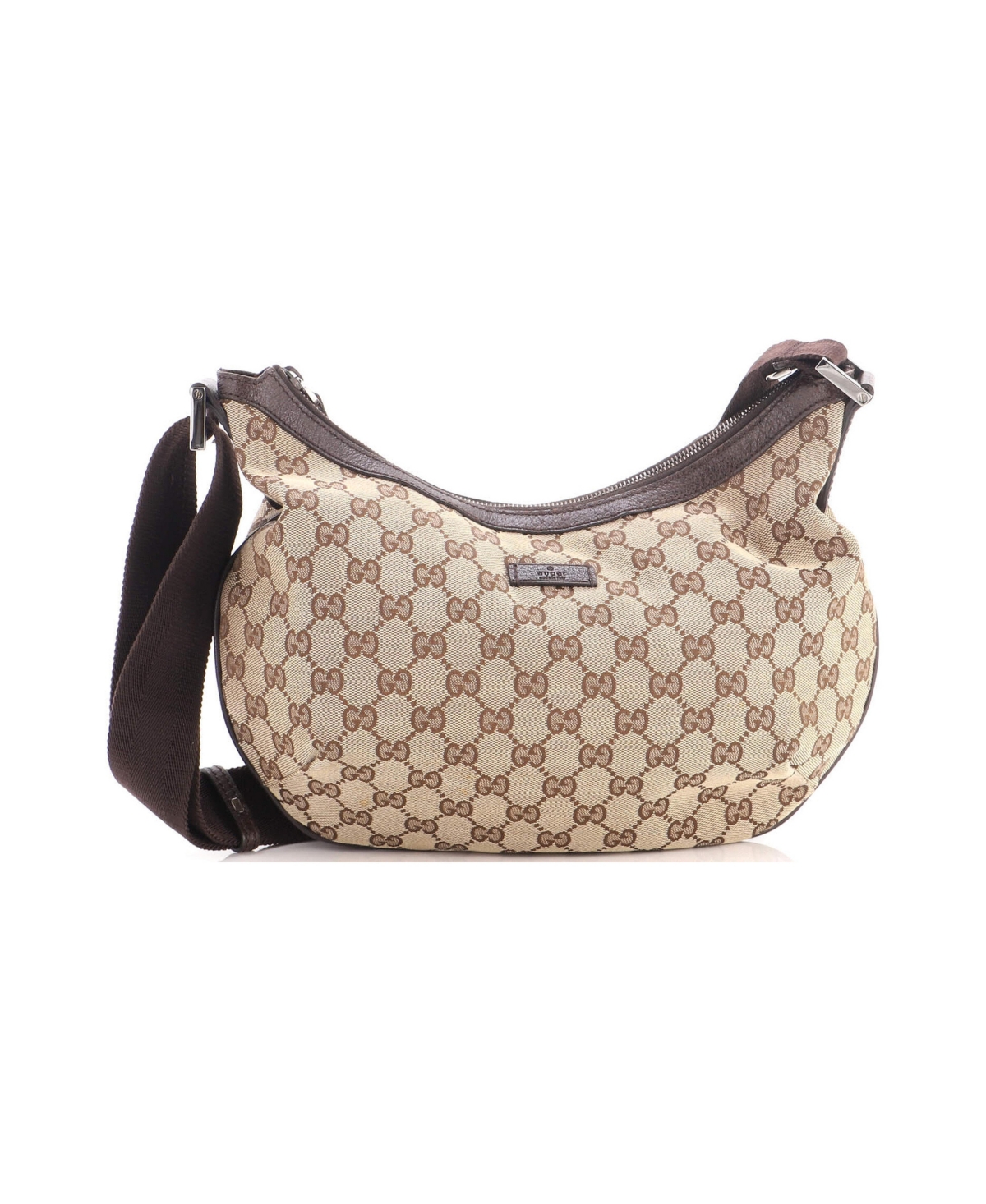 Pre-Owned Gucci Medium Saddle Zip Messenger Bag Gg Canvas with Leather - Brown