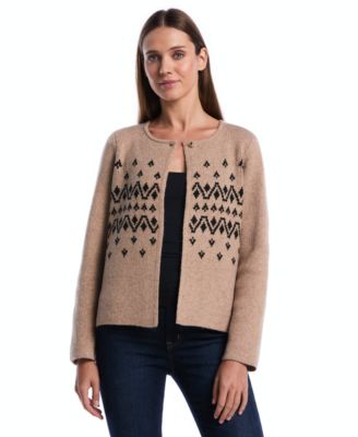 Petite Argyle Open-Front Long-Sleeve Cardigan Sweater