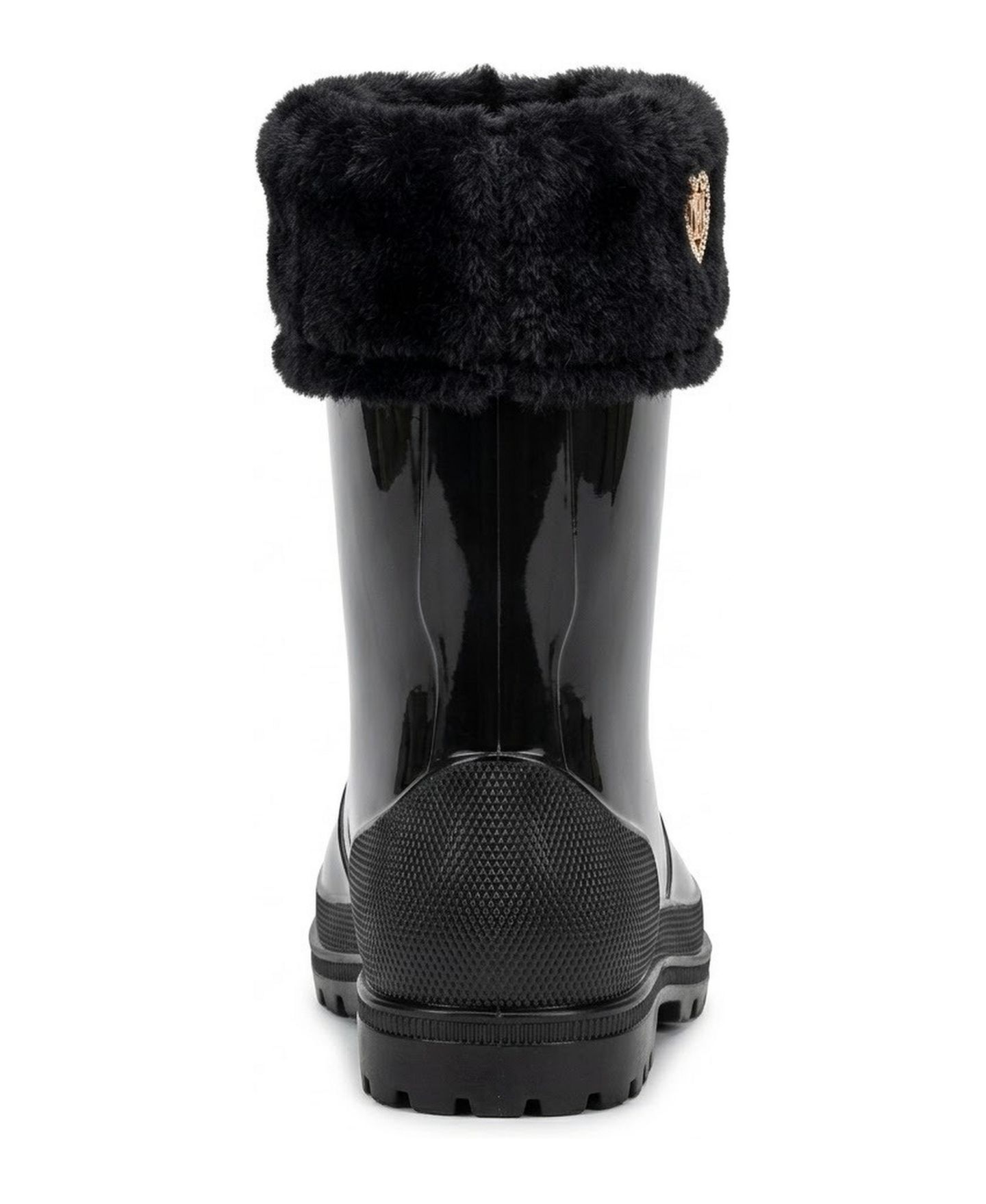Ботинки Badgley Mischka Faux Fur Rain Boots, Glossy Waterproof Style Mid Calf with Lug Sole для девочек, цвет: Чёрный — фото 3