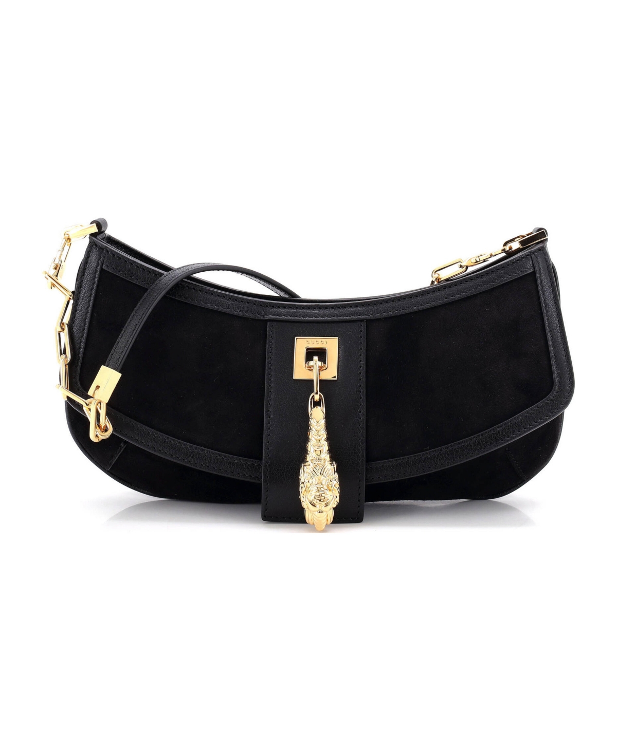Pre-Owned Gucci Small Tiger Head Chain Clutch Suede with Leather - Black