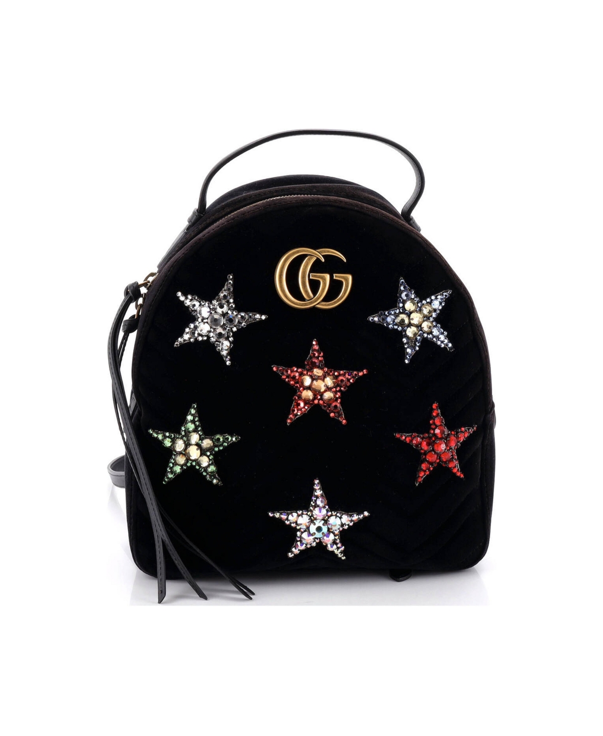 Pre-Owned Gucci Small Gg Marmont Backpack Embellished Matelasse Velvet - Black