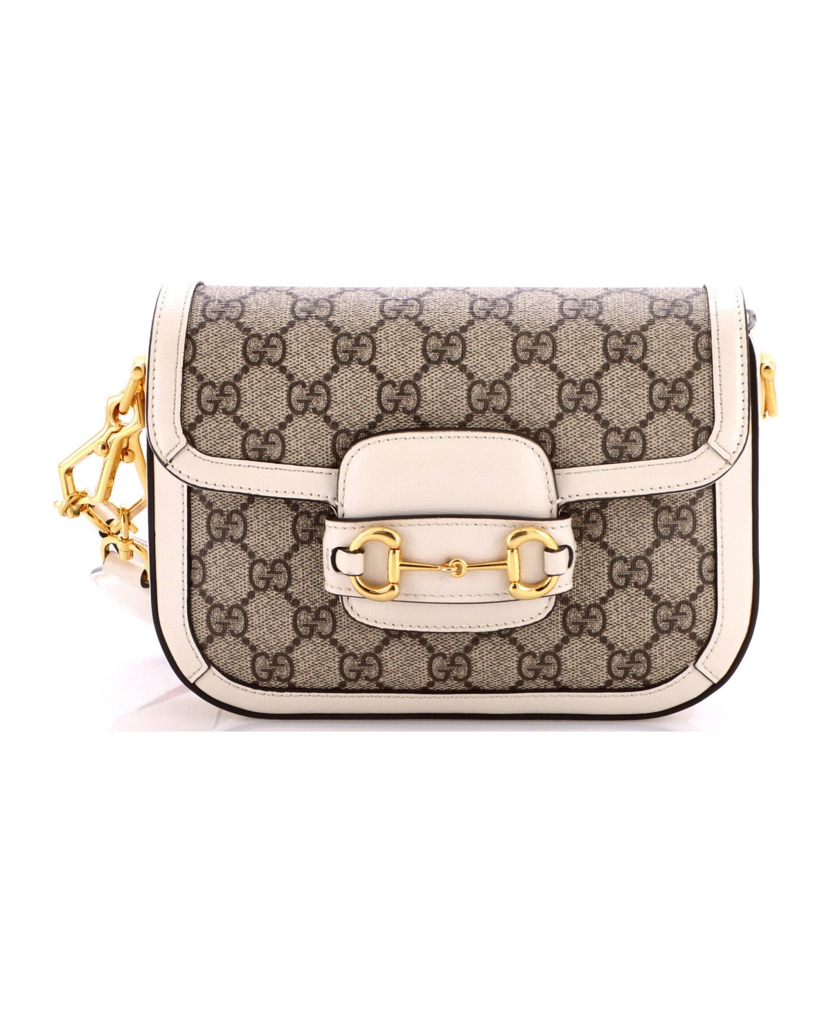 Pre-Owned Gucci Mini Horsebit 1955 Shoulder Bag Gg Coated Canvas with Leather - White