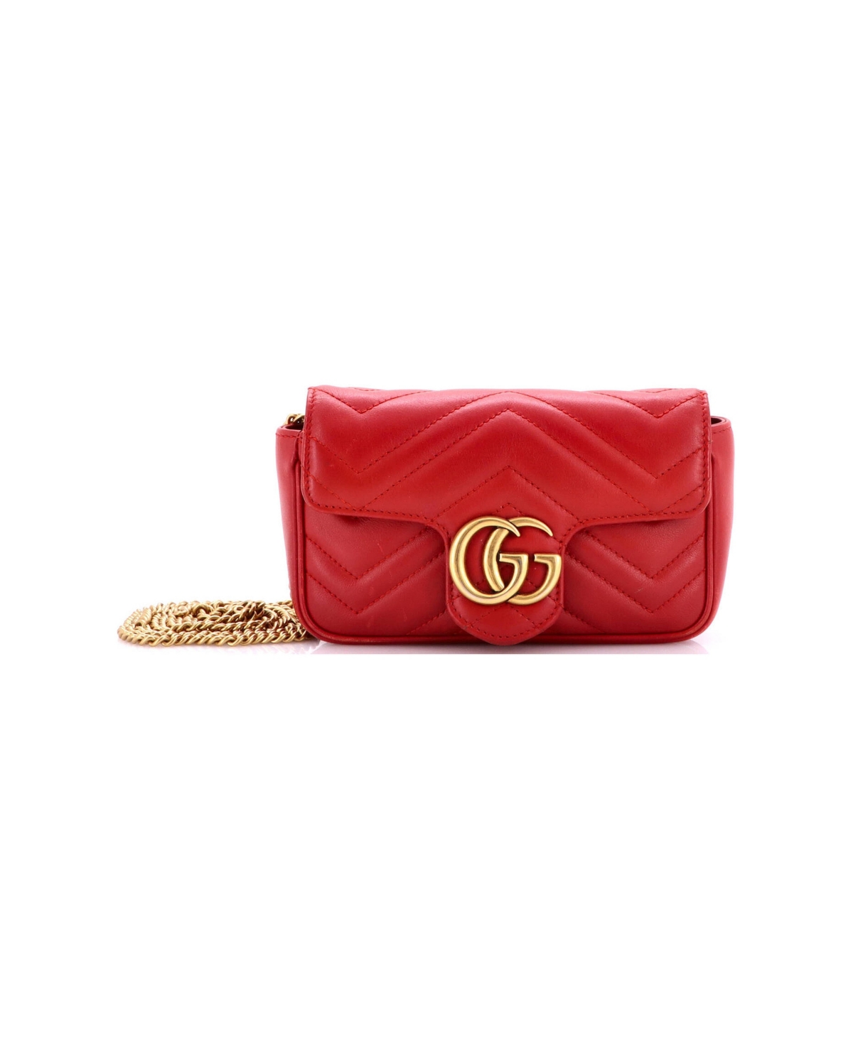 Pre-Owned Gucci Super Mini Gg Marmont Flap Bag Matelasse Leather - Red