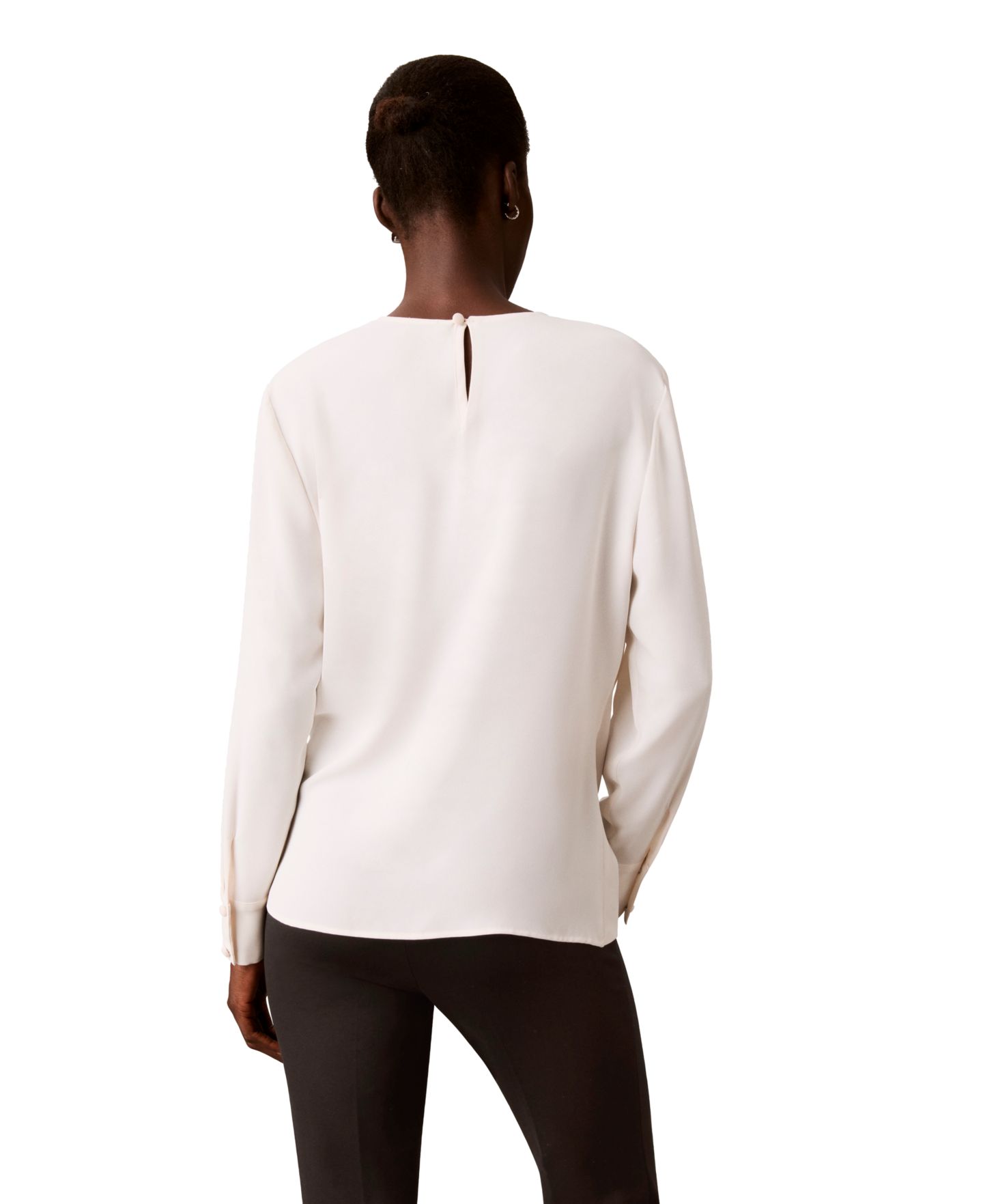 Женская блузка Calvin Klein Long-Sleeve Crewneck Draped, цвет: Seasalt — фото 5