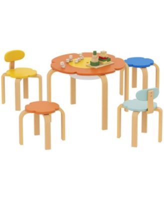 Flower-Shaped Built-in Storage 5-Piece Kids Table and Chair Set, Ages 2+