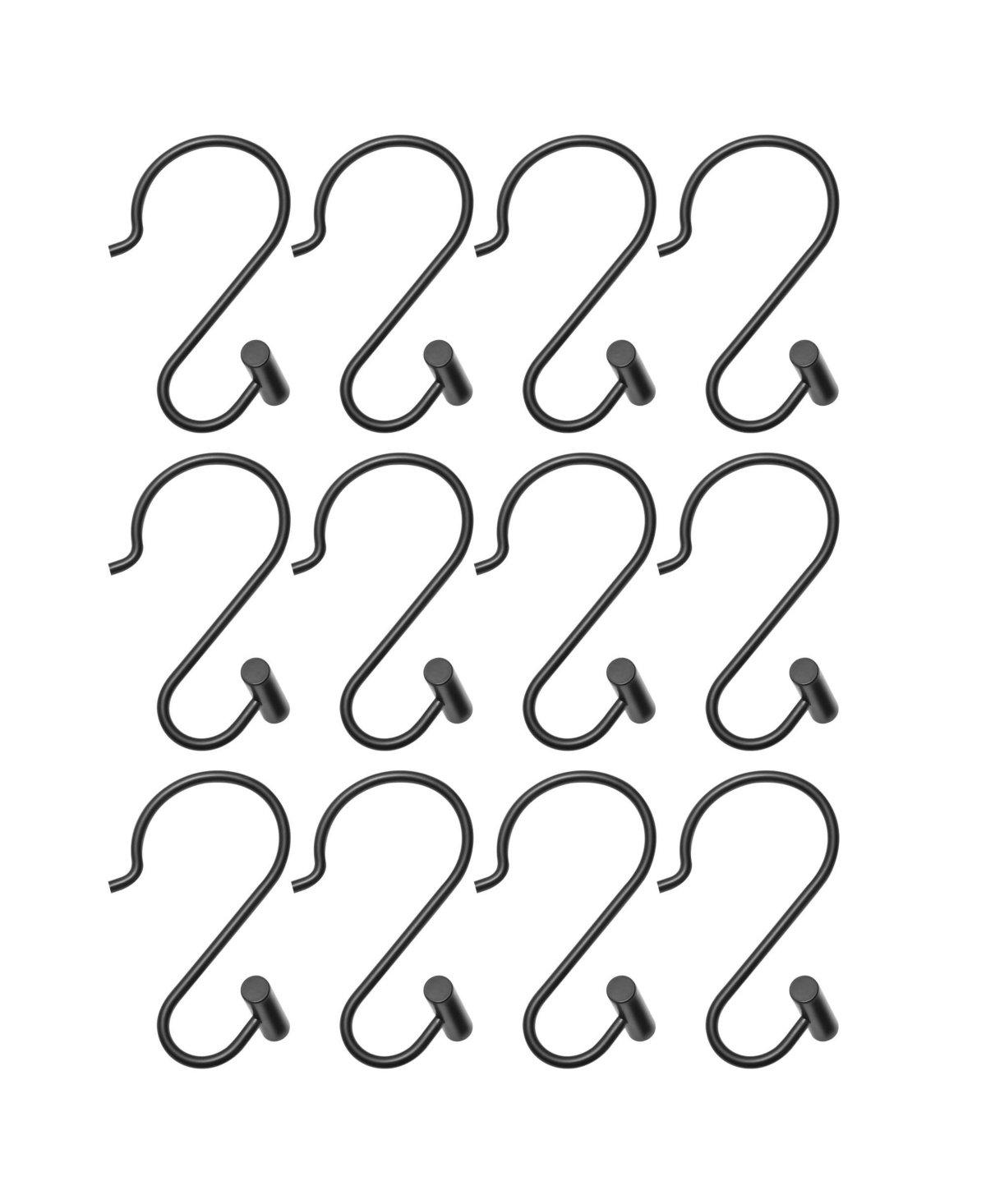 Utopia Alley Rust-Resistant Metal Shower Curtain Hooks with T-bar end, Shower Hooks Hangers for Bathroom - Set of 12 - Matt black