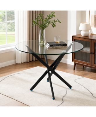 Modern 35.43" Round Glass Dining and Conference Table