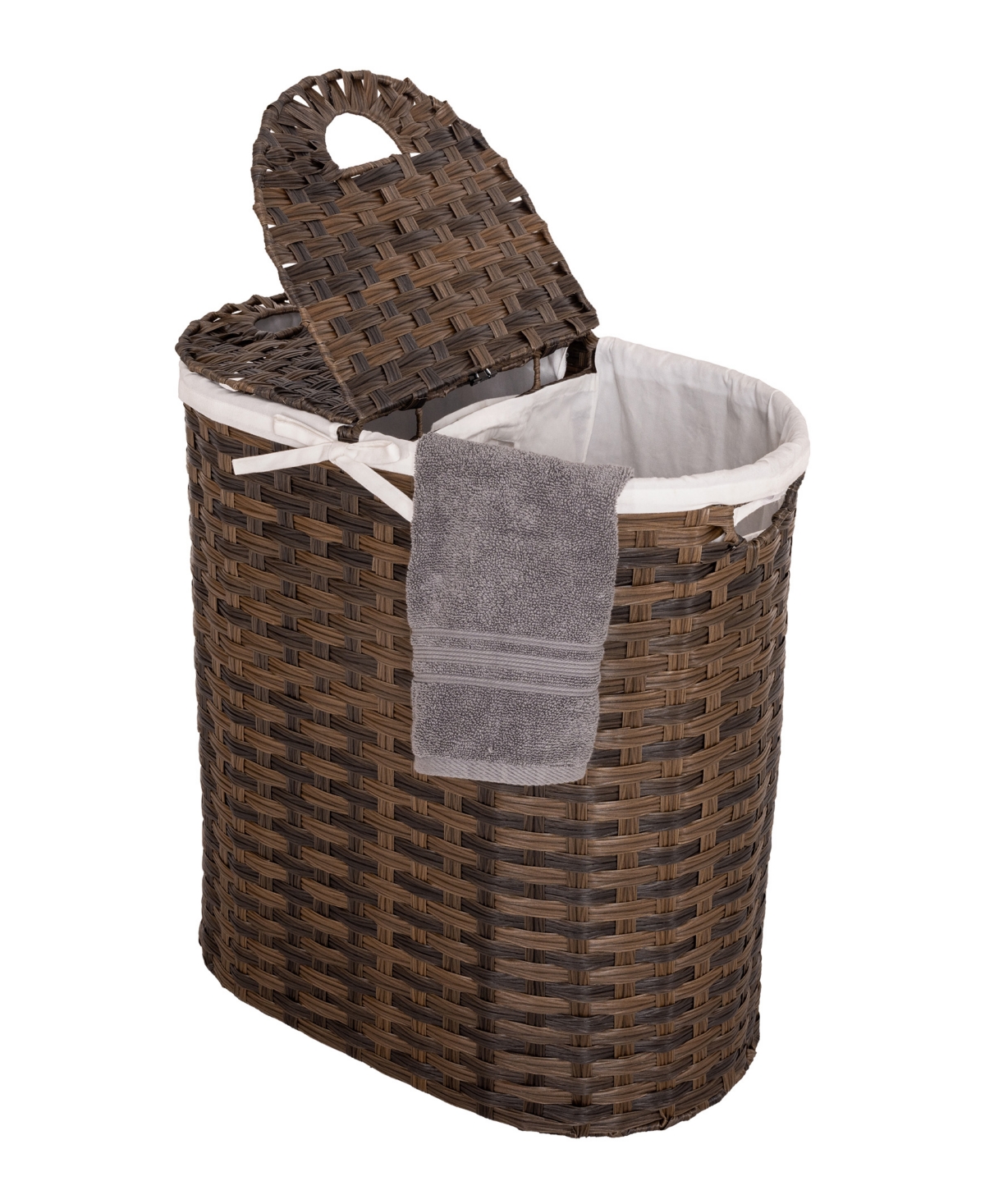 Seville Classics Handwoven Oval Double Laundry Hamper - Medium Bro