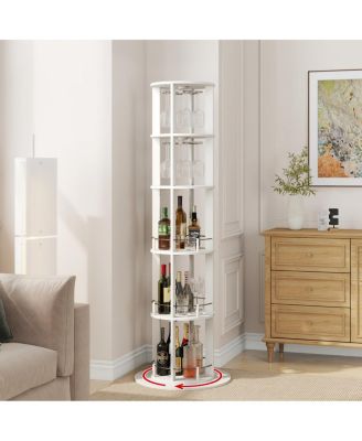 73" Rotating Freestanding Wine Rack and Bar Cabinet with Glass Holder