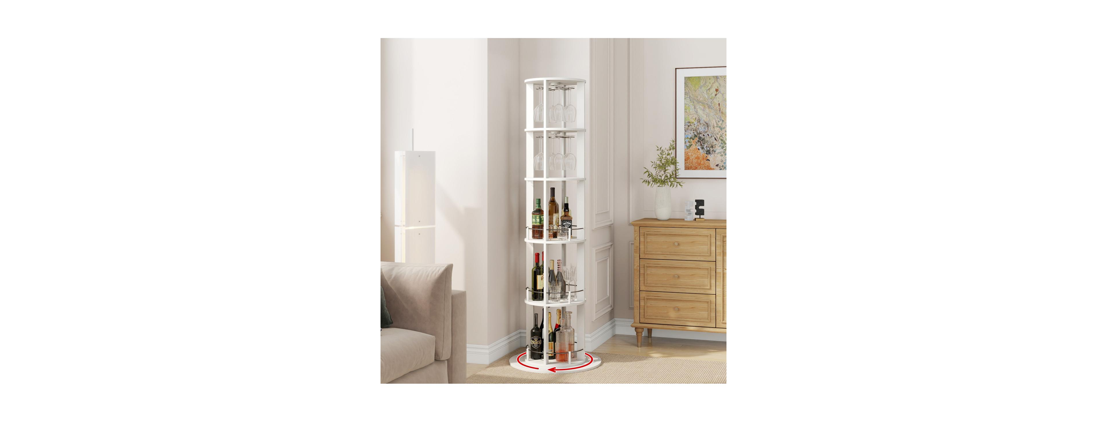 Streamdale Furniture 73" Rotating Freestanding Wine Rack and Bar Cabinet with Glass Holder
