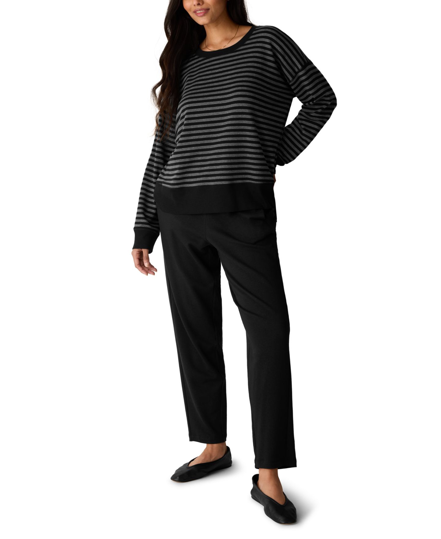 Женский топ Eileen Fisher Hug Striped Long-Sleeve Crewneck, цвет: Blash — фото 2
