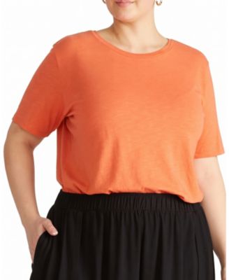 Plus Size Tee Rex Semi-Sheer Crewneck Curved Hem T-Shirt