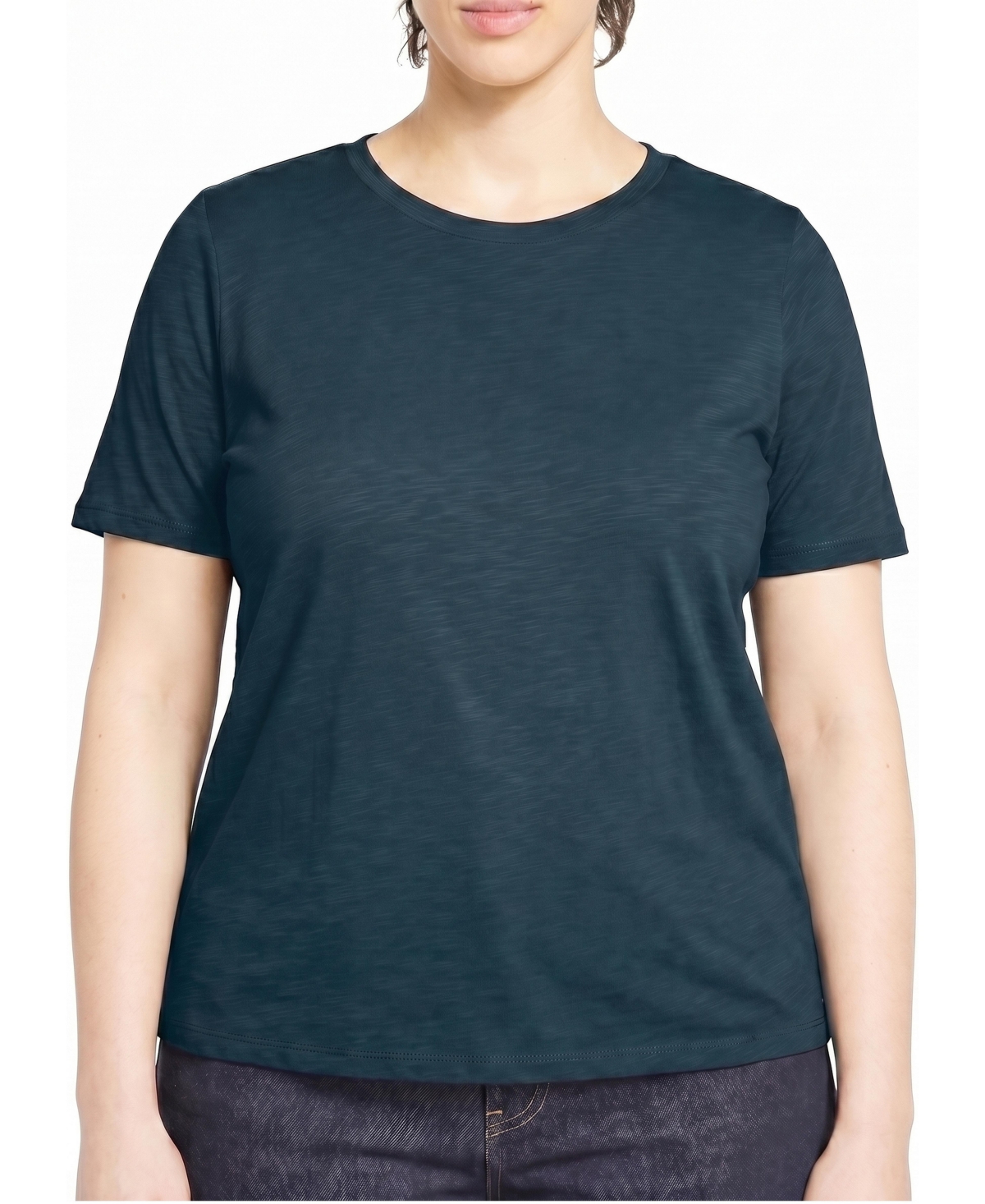 Universal Standard Plus Size Tee Rex Semi-Sheer Crewneck Curved Hem T-Shirt - Deep sea