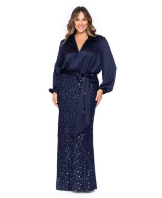 Plus Size Long-Sleeve Sequin-Embellished Wedding Guest Gown