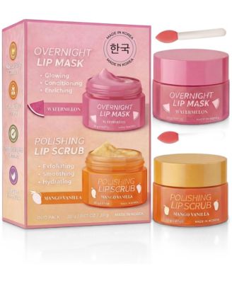 Korean Skincare Lip Care Duo, Mango Vanilla Lip Scrub and Watermelon Overnight Lip Mask, 2pc Lip Treatment Set