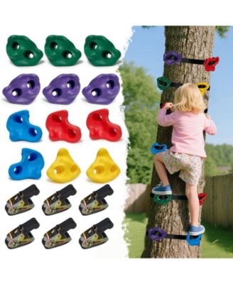 12 Tree Climbing Holds Adult Rock Wall Grips Indoor Outdoor Play Set With 6 Ratchet Straps