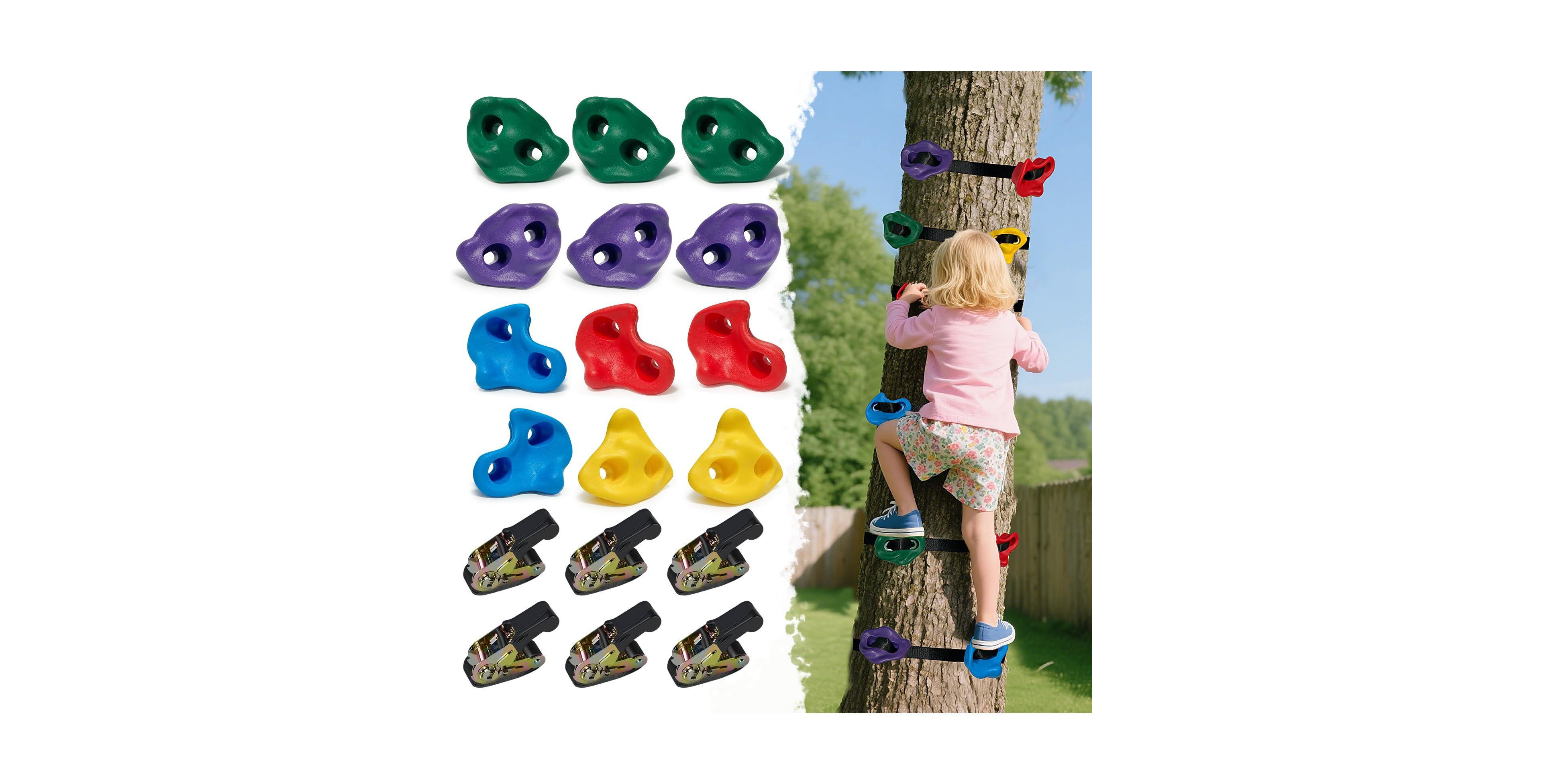 Aofar 12 Tree Climbing Holds Adult Rock Wall Grips Indoor Outdoor Play Set With 6 Ratchet Straps