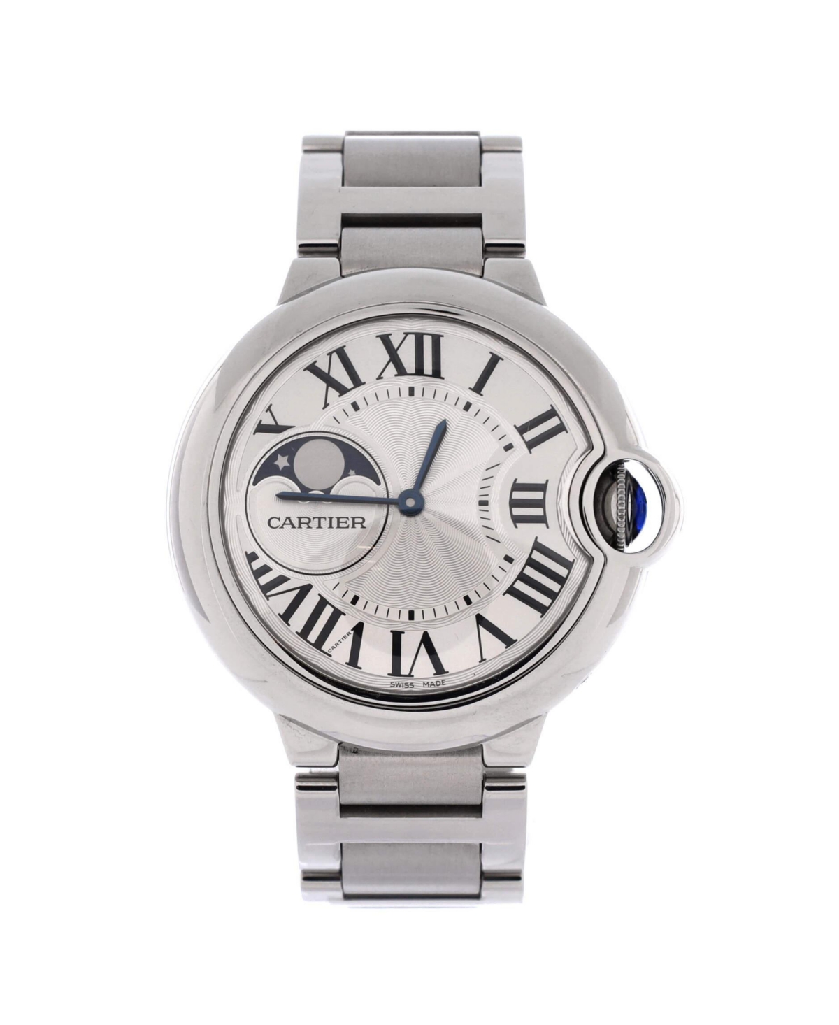 Pre-Owned Cartier Ballon Bleu de Cartier Moonphase Automatic Watch in Stainless Steel 37mm - Dial color: silver