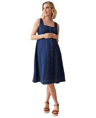 Maternity Mallorca Chambray Square Neck Nursing Midi Dress