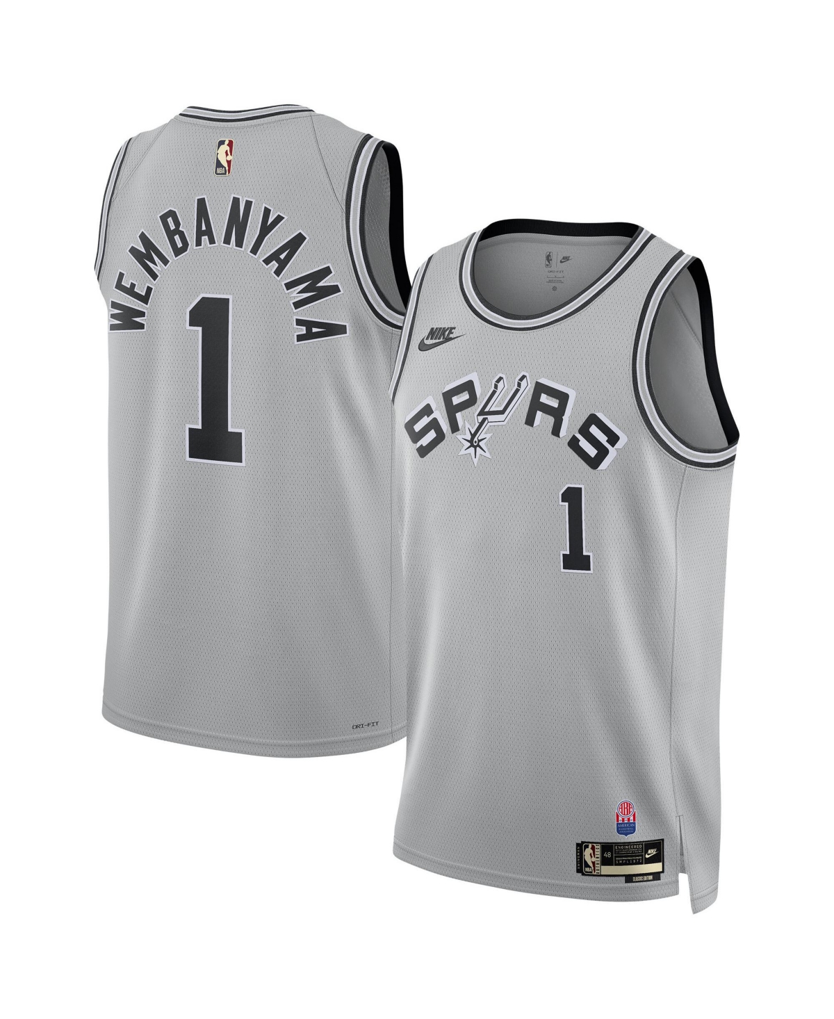 Nike Men's Victor Wembanyama San Antonio Spurs Hardwood Classics Dri-FIT Basketball Swingman Jersey in Grey | II4243-007