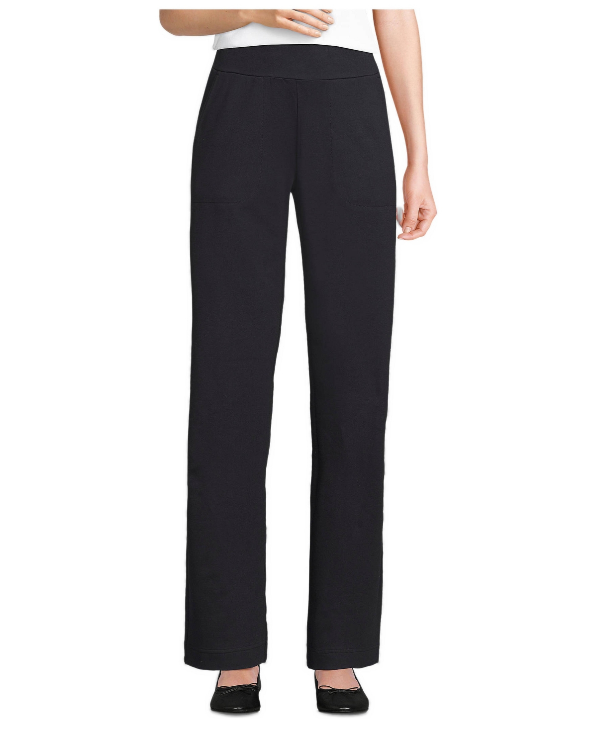 Lands' End Women's Starfish Mid-Rise Straight-Leg Cotton-Blend Pants - Black