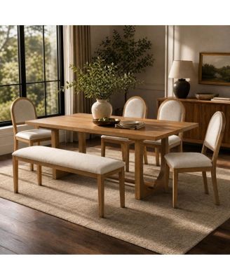 6-Piece Extendable Solid Wood Dining Set with 4 Chairs and Bench