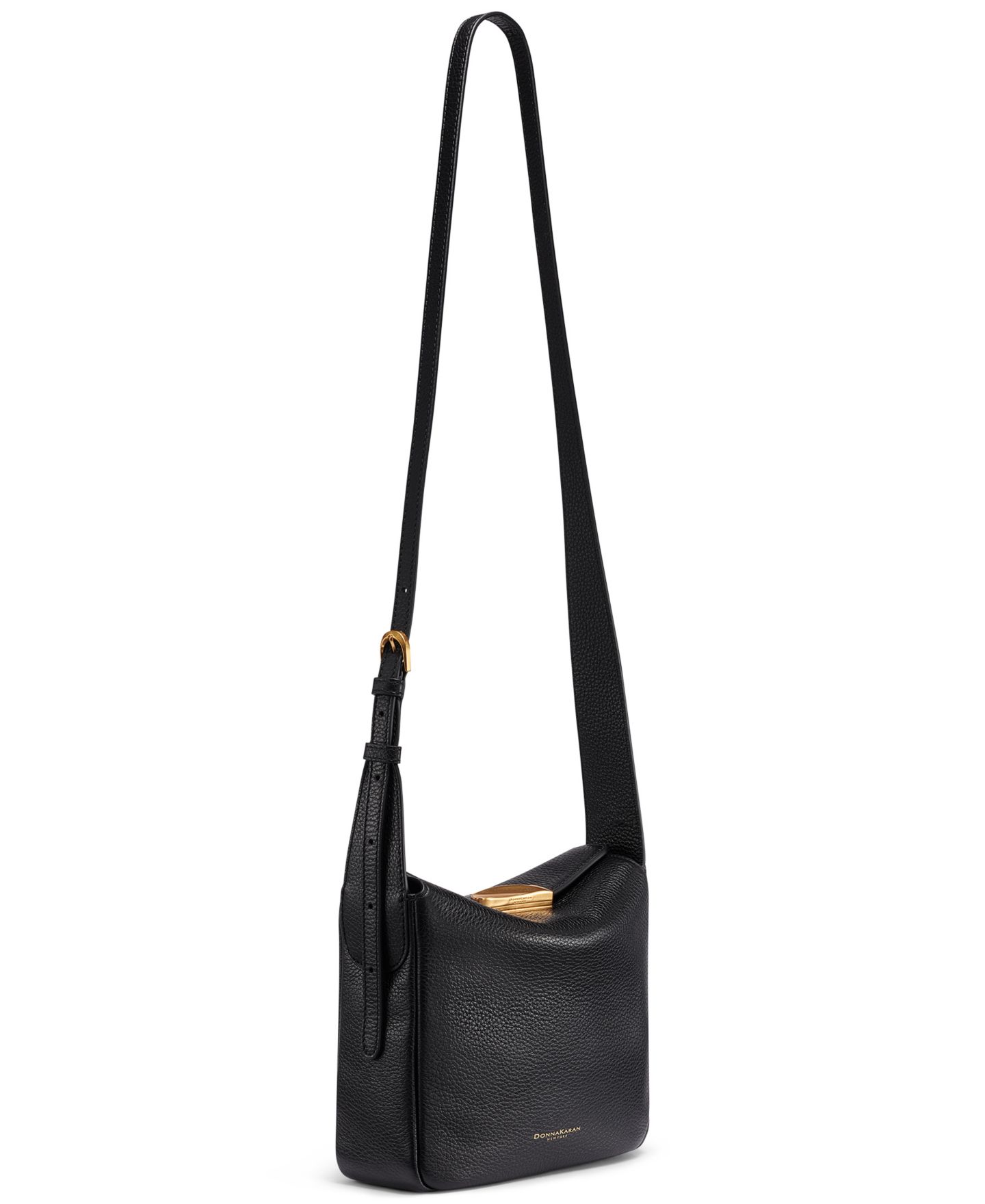 Женская сумка Donna Karan New York Amagansett Leather Adjustable Small Crossbody, цвет: Чёрный / Золотой — фото 5