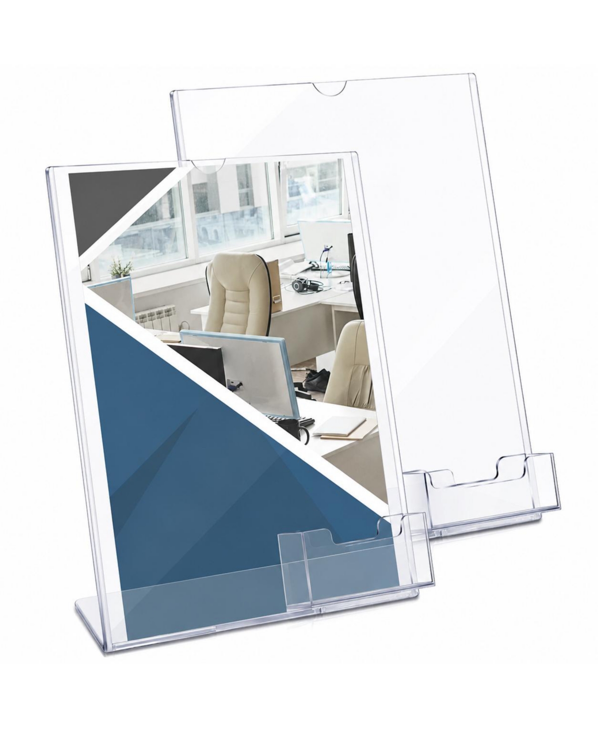 Lowking Acrylic Flyer Holder Stand with Business Card Pocket L Shaped Organizer - 4