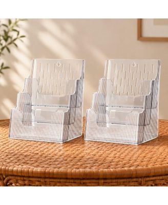 2 Pack 3 Tier Brochure Display Stand Clear PET Wall Countertop Use