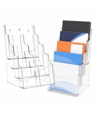 Clear Acrylic 4 Tier Brochure Holder Wall Mount Desk Stand Literature Organizer