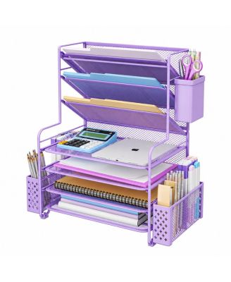 Metal Mesh Letter Tray Storage Basket with Pen Holder, Desktop Organizer