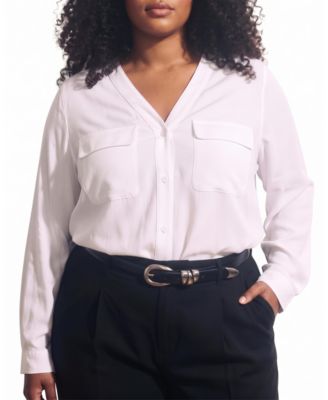 Plus Size Stretch Cupro Button-Down Blouse